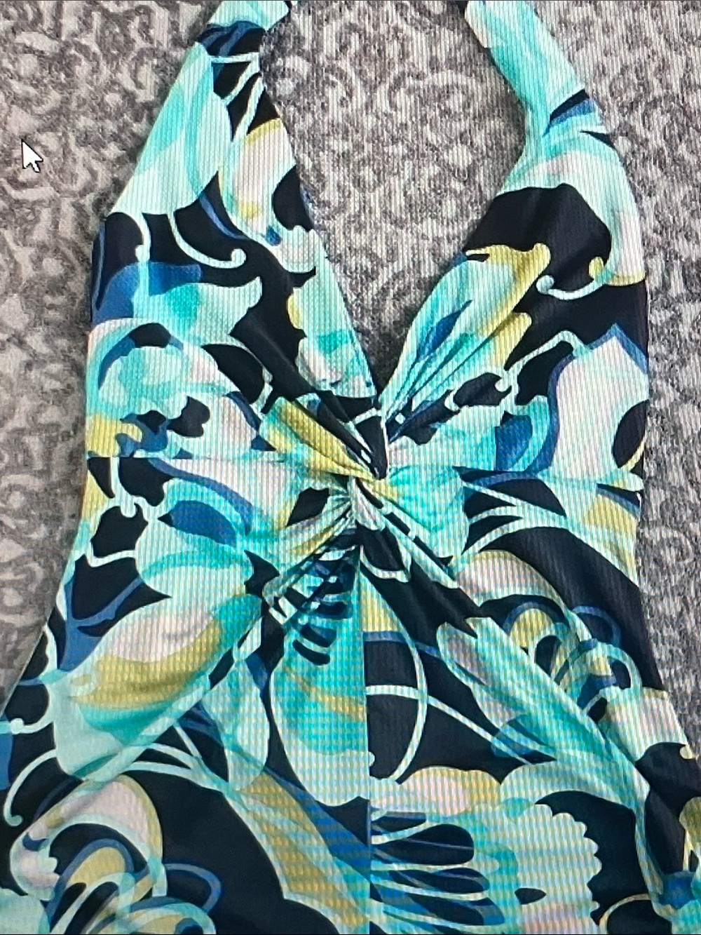 Trina Turk Floral Twist-Front Bodysuit in Aqua, Navy & Yellow